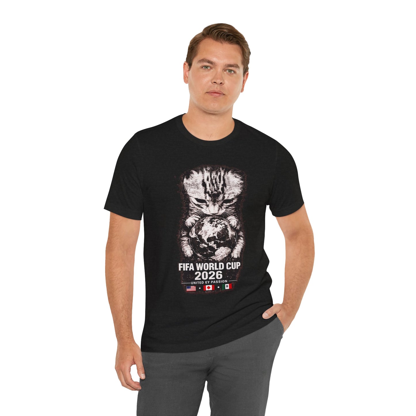 "United By Passion" FIFA World Cup 2026 Cat Holding Globe (Unisex T-Shirt)π±πβ½