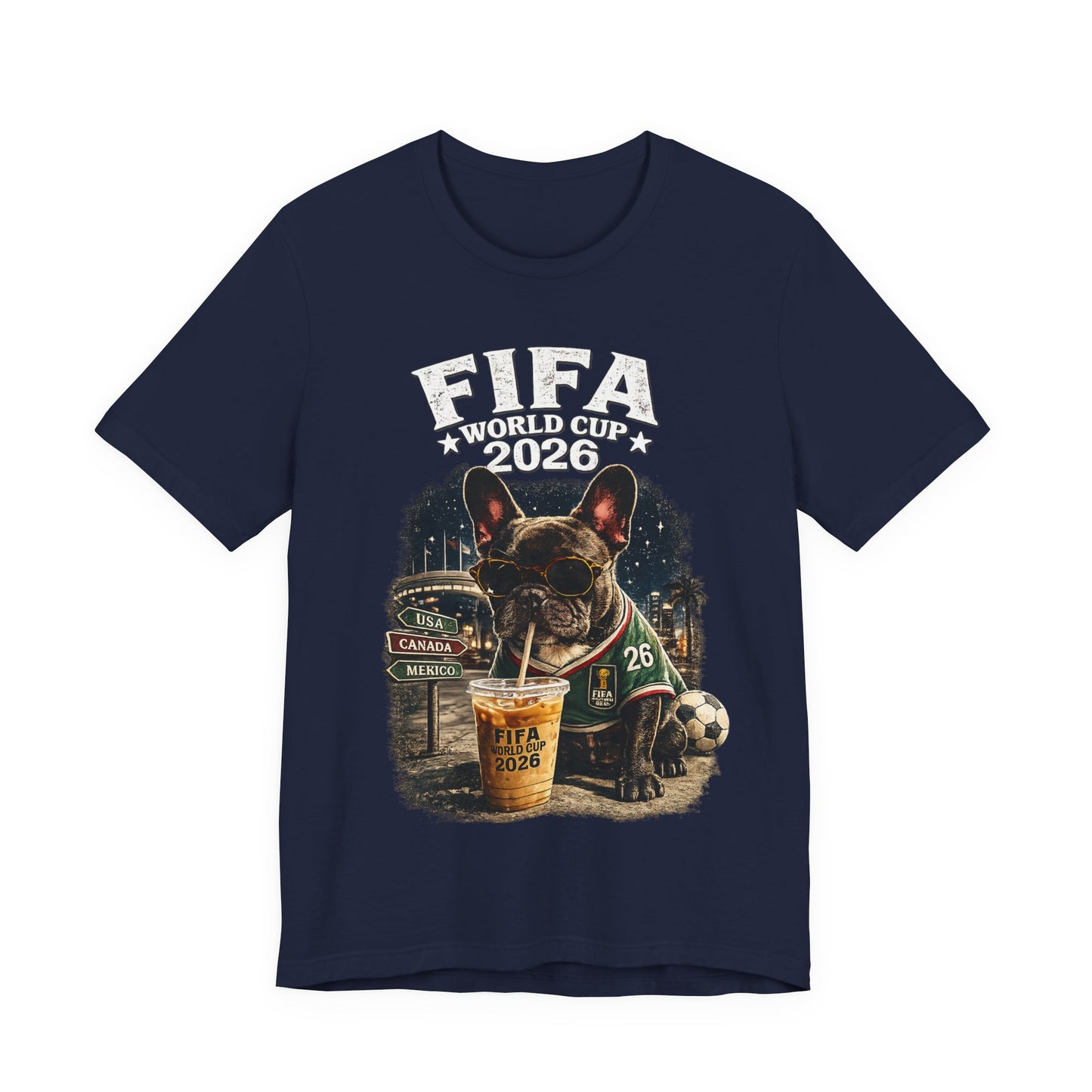 FIFA World Cup 2026 French Bulldog Beer Stadium Night Scene (Unisex T-Shirt)🐶🍺⚽🌃