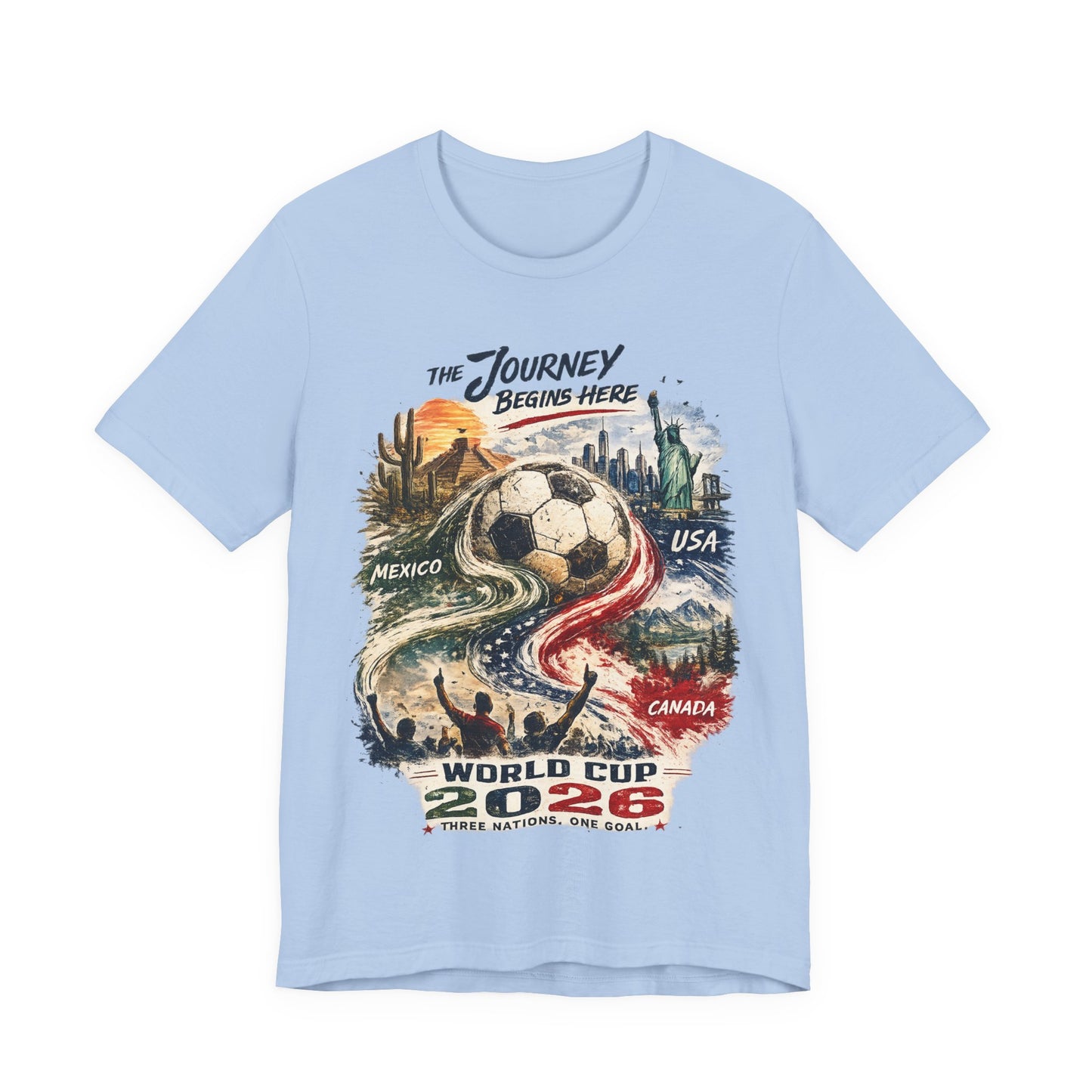 The Journey Begins Here" World Cup 2026 Three Nations Journey (Unisex T-Shirt)⚽🇲🇽🇺🇸🇨🇦