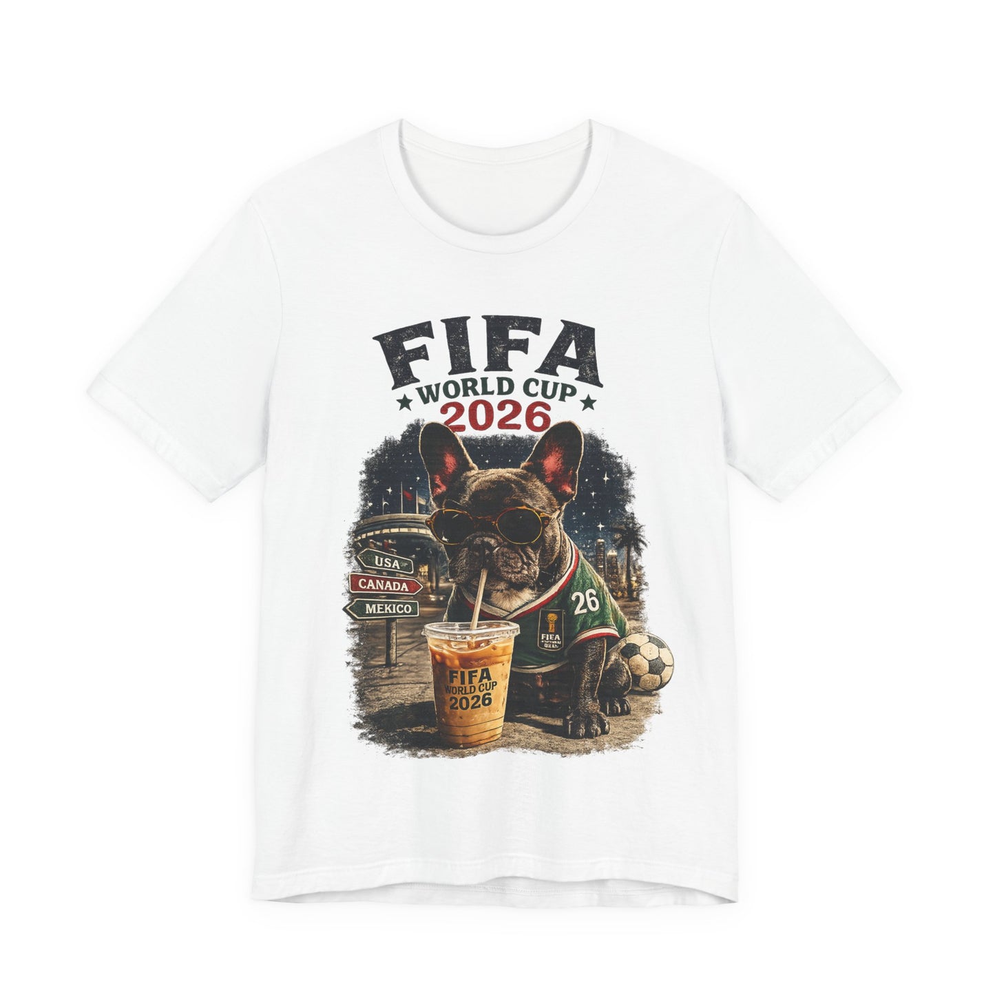 FIFA World Cup 2026 French Bulldog Beer Stadium Night Scene (Unisex T-Shirt)🐶🍺⚽🌃