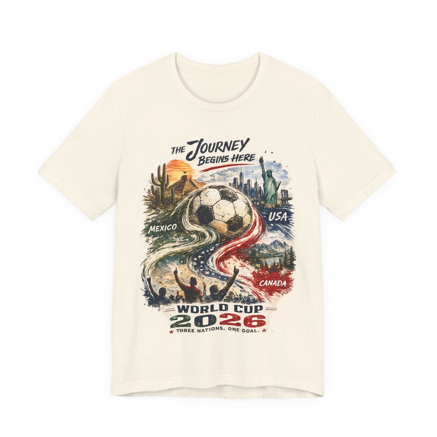 The Journey Begins Here" World Cup 2026 Three Nations Journey (Unisex T-Shirt)⚽🇲🇽🇺🇸🇨🇦
