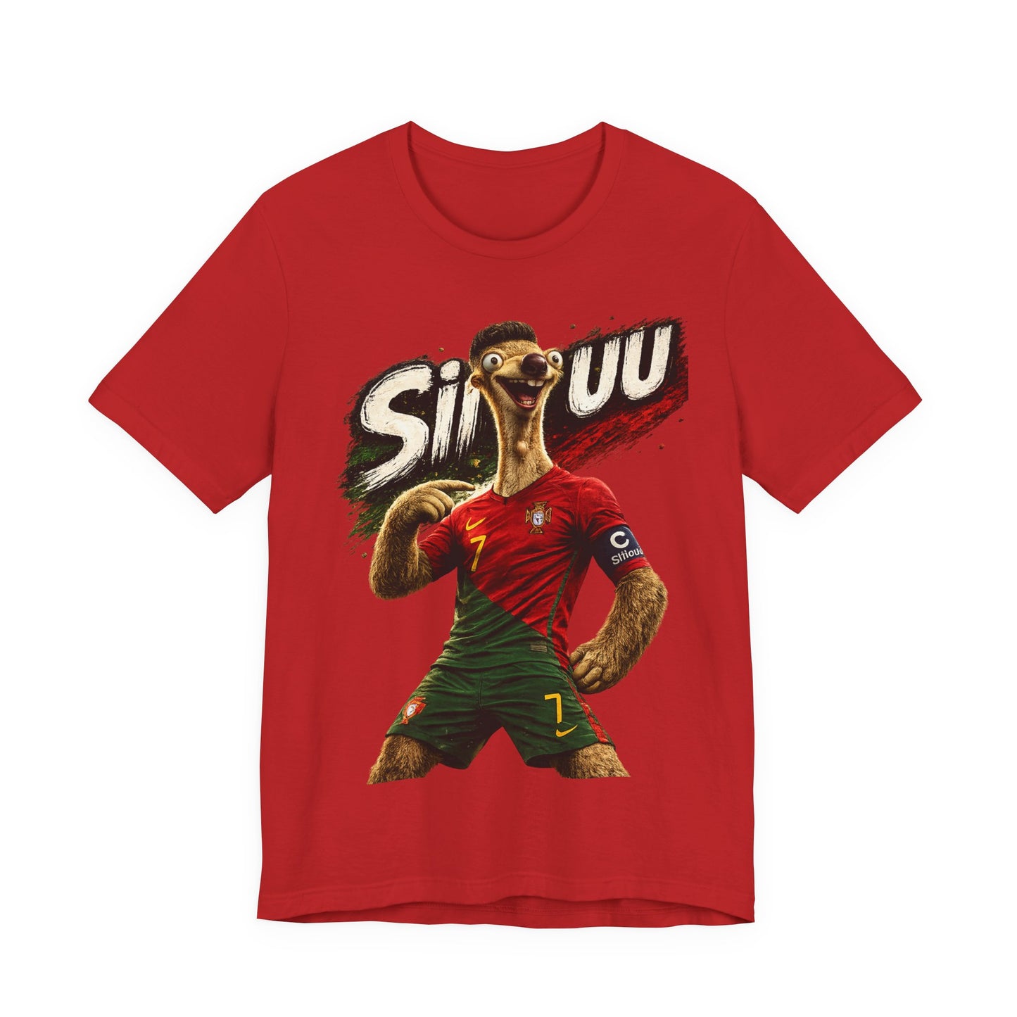 "Siuuu!" Funny Football Parody Sloth #7 Portugal Kit Graphic (Unisex T-Shirt)🦥🇵🇹⚽😂
