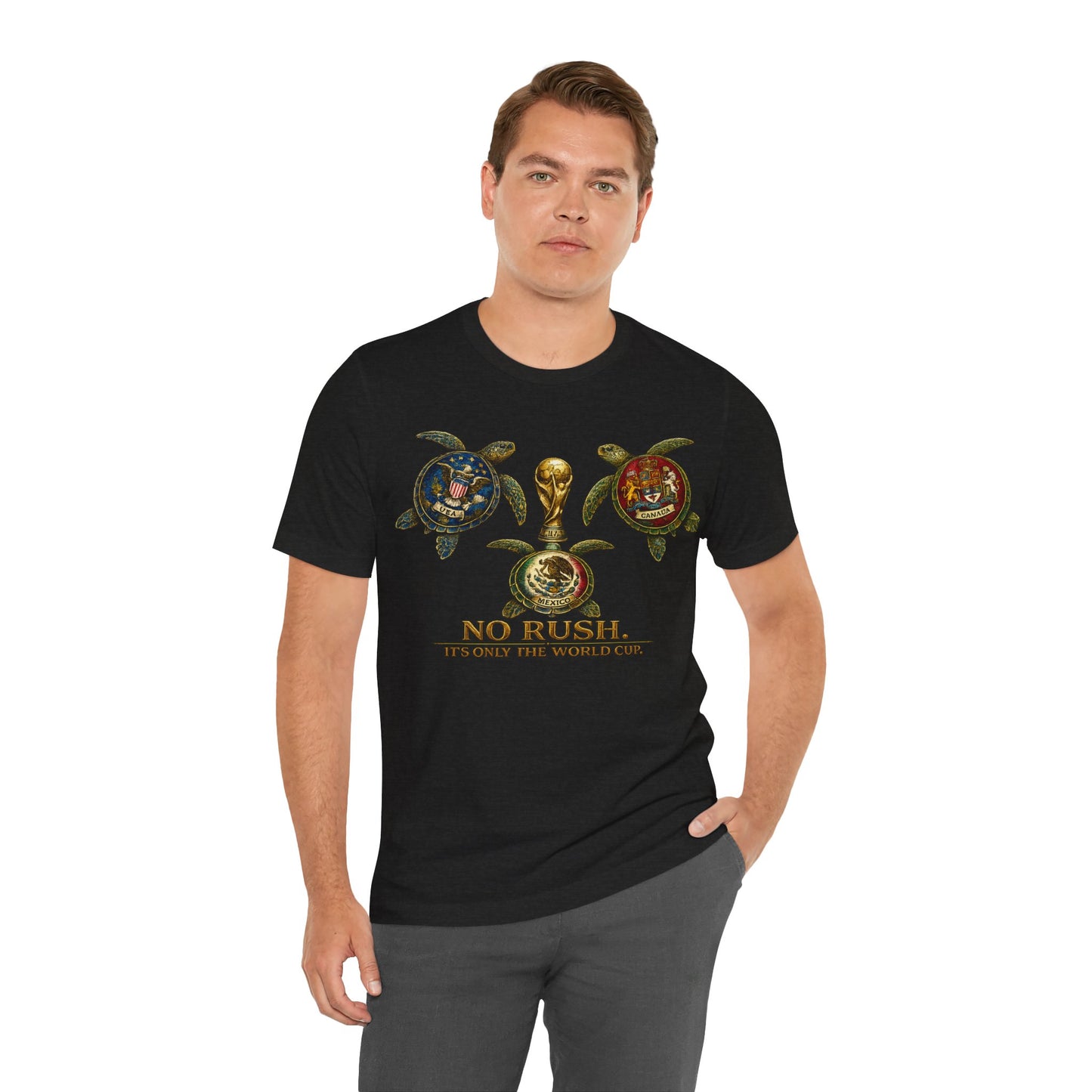 "No Rush It's Only The World Cup" USA Canada Mexico Turtles Trophy (Unisex T-Shirt)🐢🏆😂
