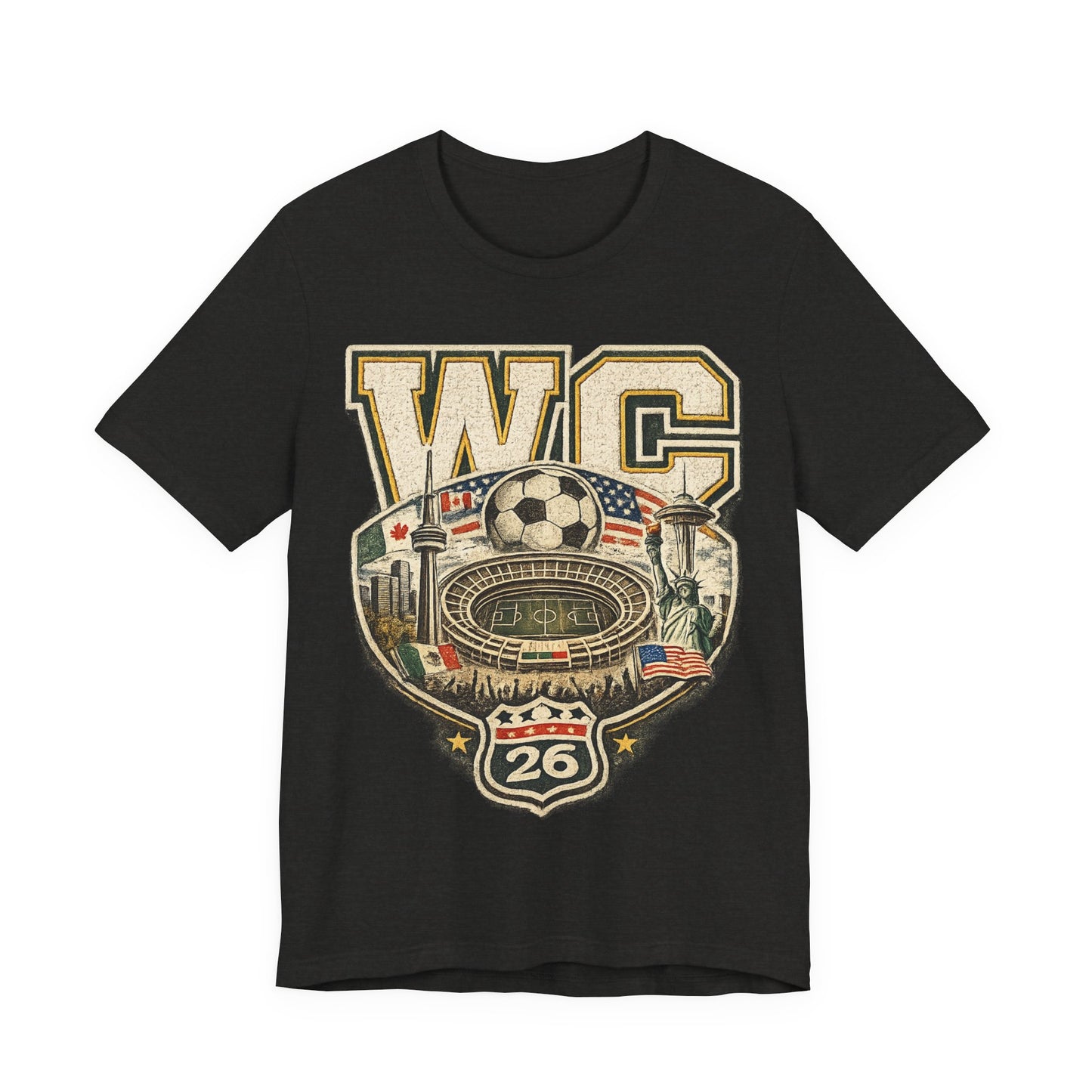 "WC 26" World Cup 2026 Stadium Landmarks Badge (Unisex T- Shirt)⚽🏟️🗽