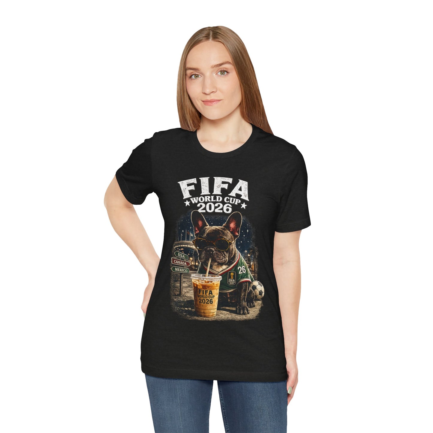 FIFA World Cup 2026 French Bulldog Beer Stadium Night Scene (Unisex T-Shirt)🐶🍺⚽🌃