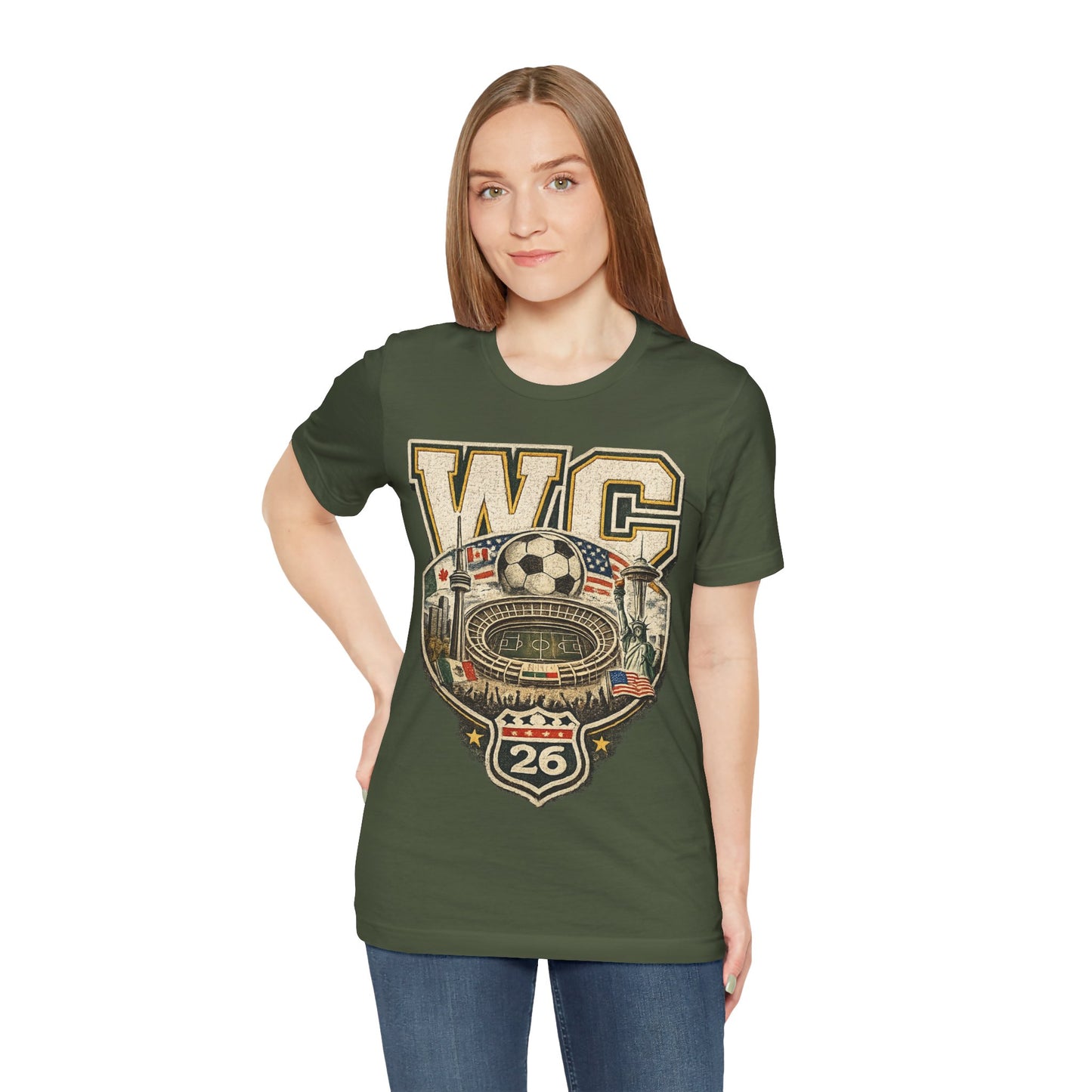 "WC 26" World Cup 2026 Stadium Landmarks Badge (Unisex T- Shirt)⚽🏟️🗽