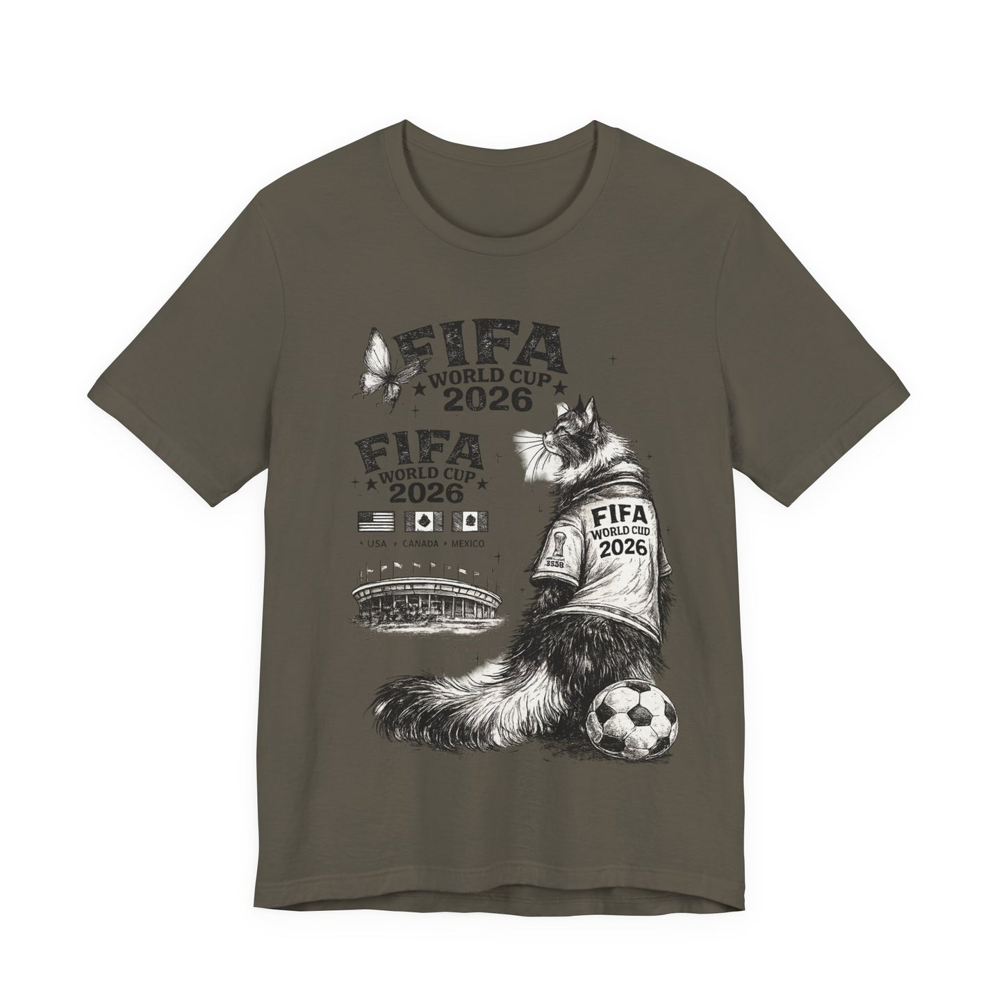 FIFA World Cup 2026 Cat Beer Butterfly Stadium Sketch (Unisex T-Shirt)🐱🦋⚽