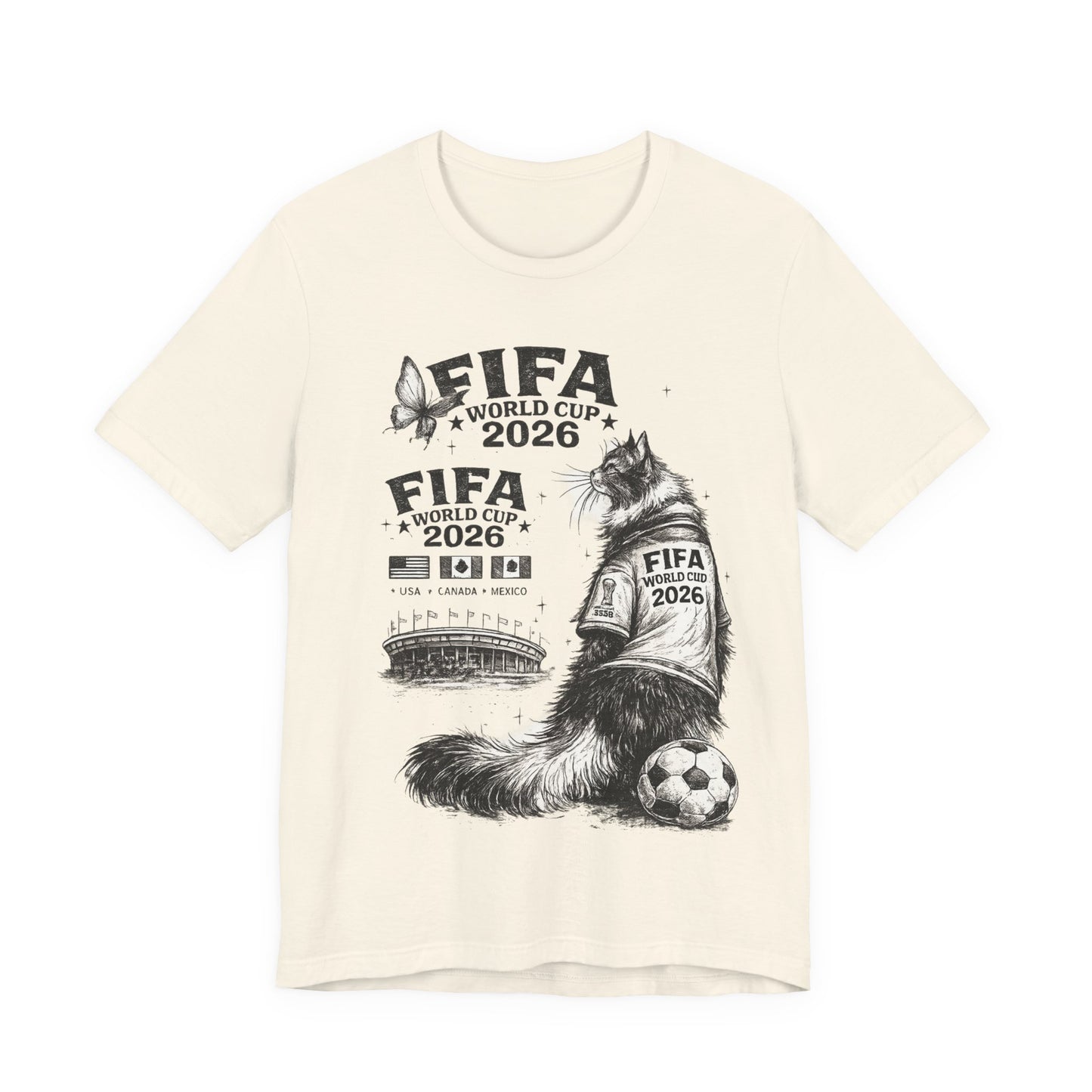 FIFA World Cup 2026 Cat Beer Butterfly Stadium Sketch (Unisex T-Shirt)🐱🦋⚽