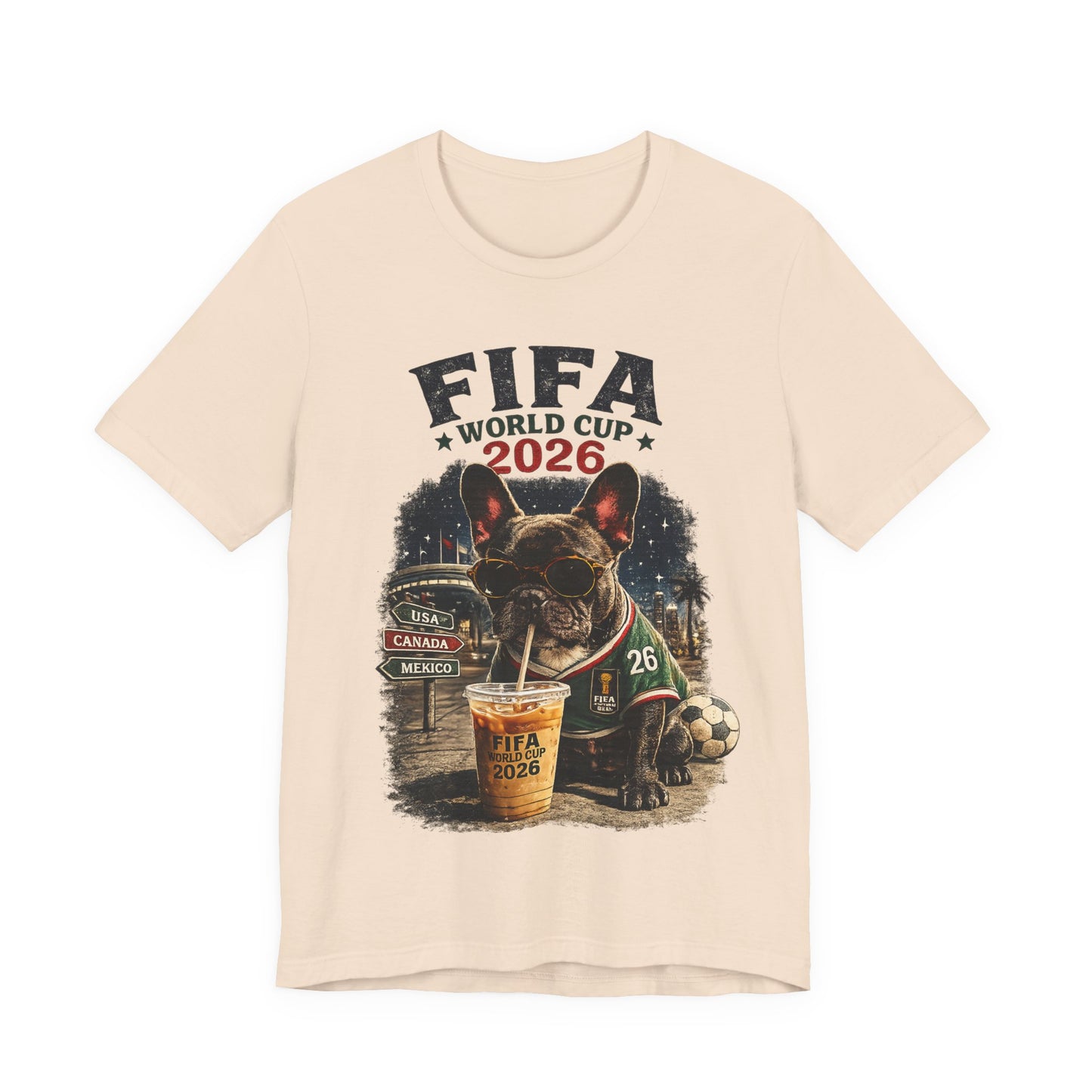 FIFA World Cup 2026 French Bulldog Beer Stadium Night Scene (Unisex T-Shirt)🐶🍺⚽🌃