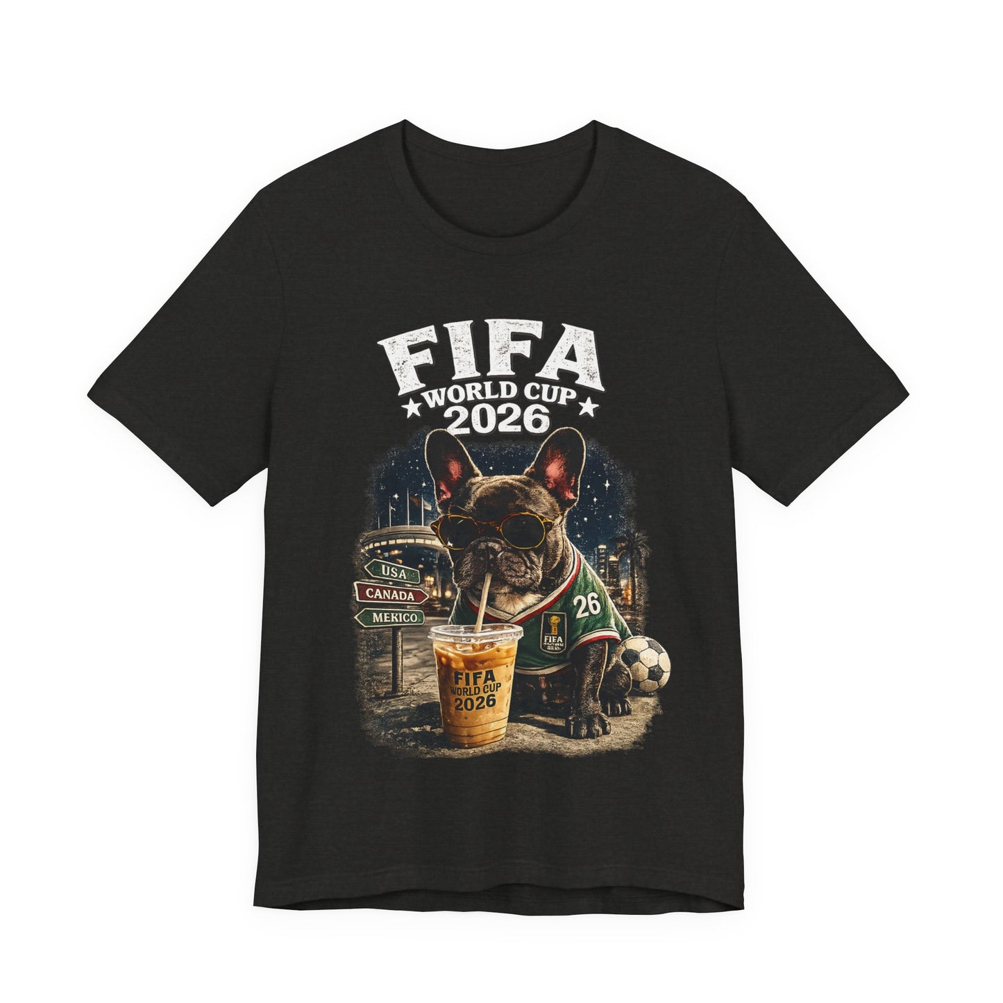 FIFA World Cup 2026 French Bulldog Beer Stadium Night Scene (Unisex T-Shirt)🐶🍺⚽🌃