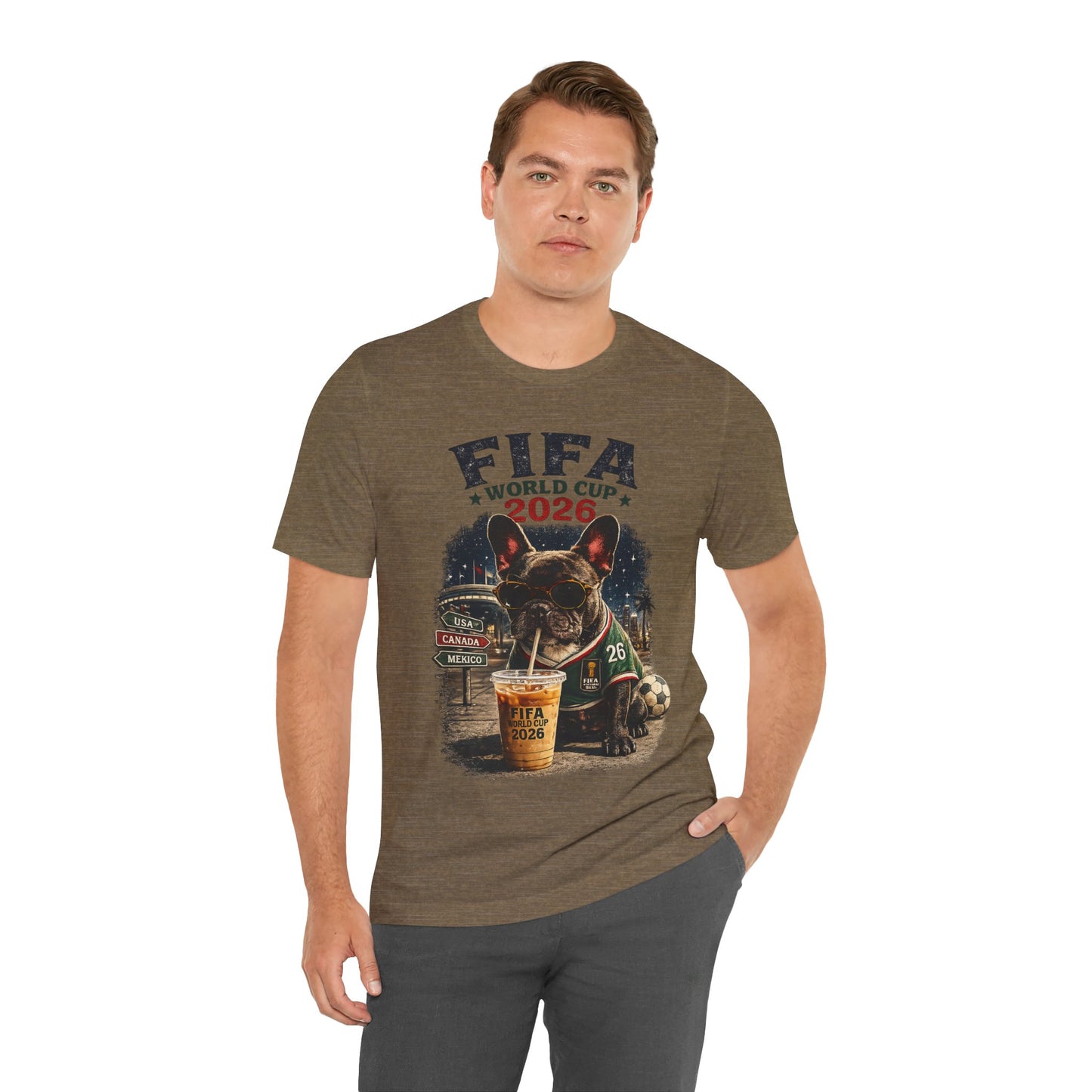 FIFA World Cup 2026 French Bulldog Beer Stadium Night Scene (Unisex T-Shirt)🐶🍺⚽🌃