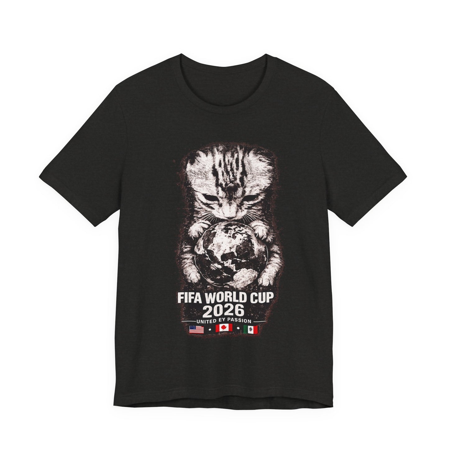 "United By Passion" FIFA World Cup 2026 Cat Holding Globe (Unisex T-Shirt)🐱🌍⚽