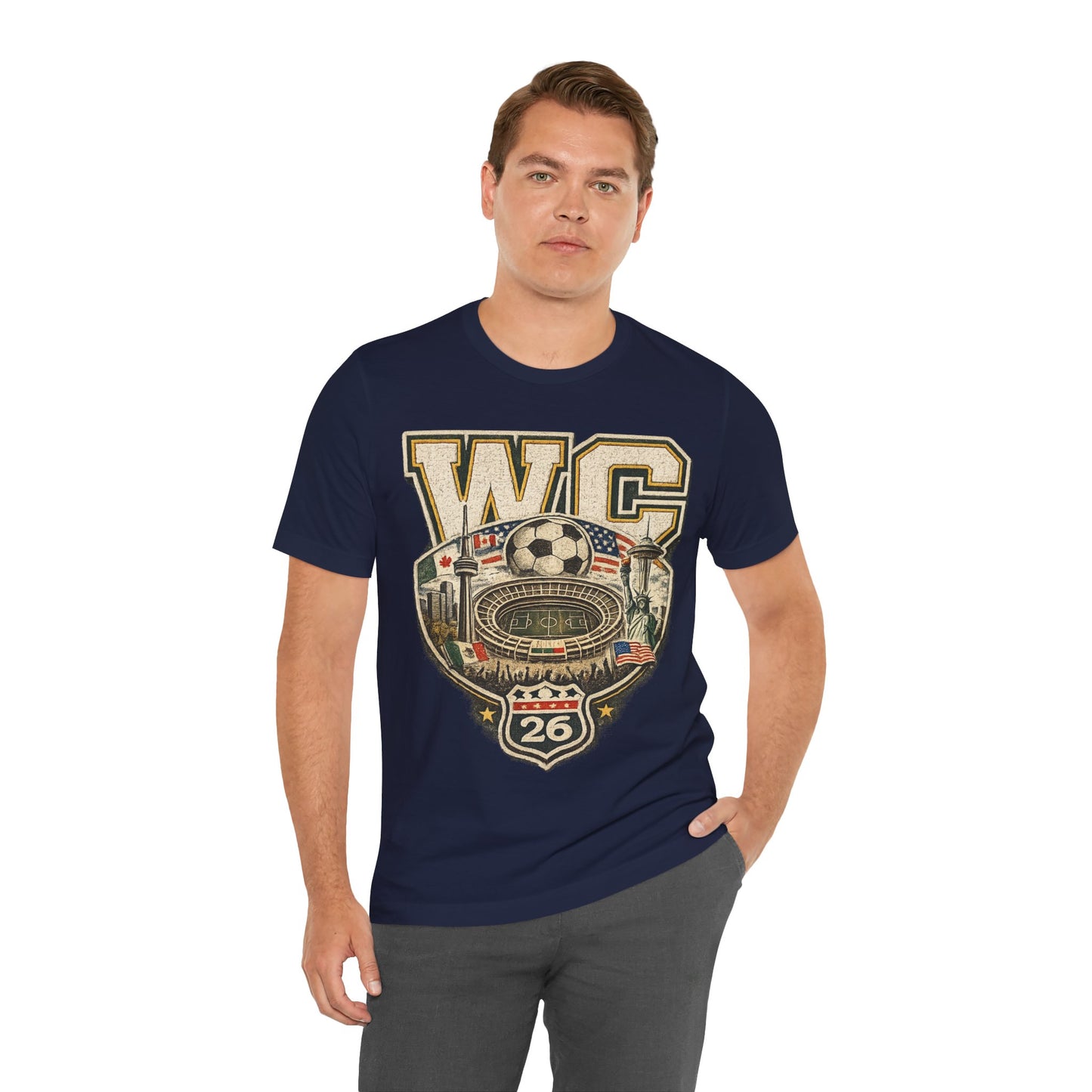"WC 26" World Cup 2026 Stadium Landmarks Badge (Unisex T- Shirt)⚽🏟️🗽