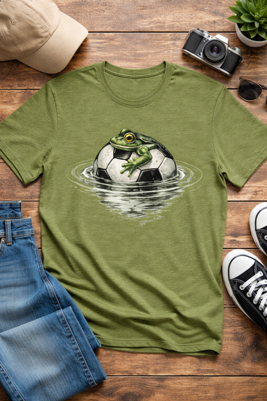Frog on Soccer Ball T-Shirt - Funny Football Nature Tee ( Unisex T-shirt)