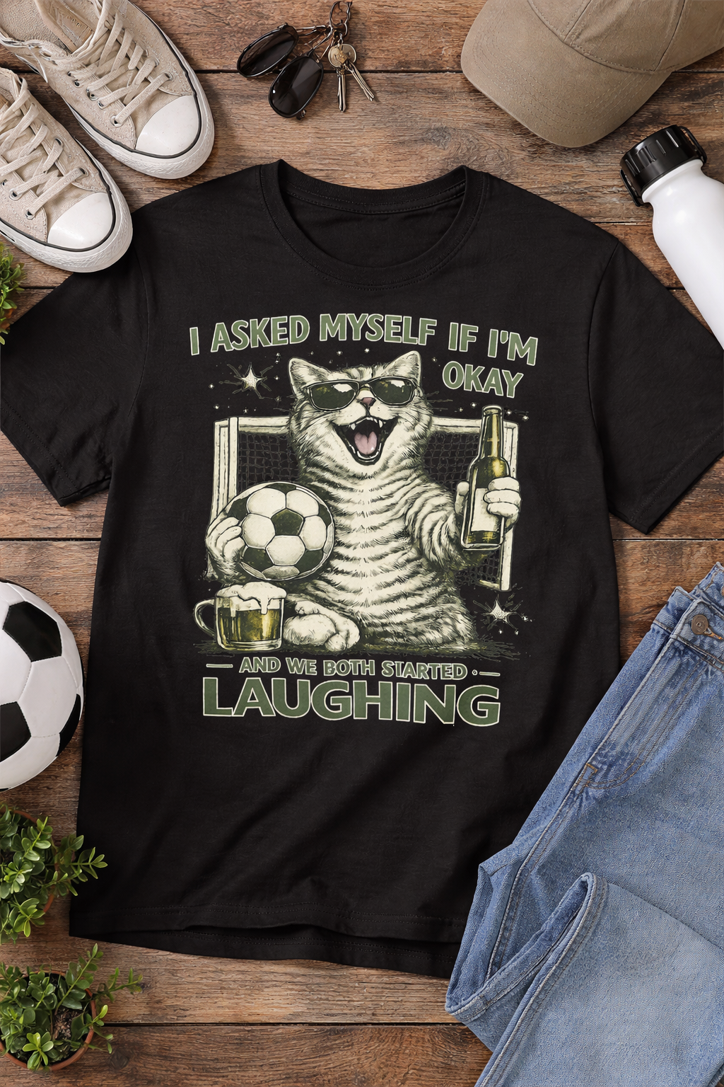 Cat Soccer Beer Shirt (Unisex T-Shirt)