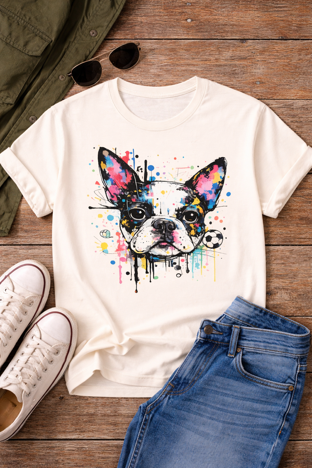 Watercolor French Bulldog Soccer T-Shirt - Artistic Dog ( Unisex T-Shirt)