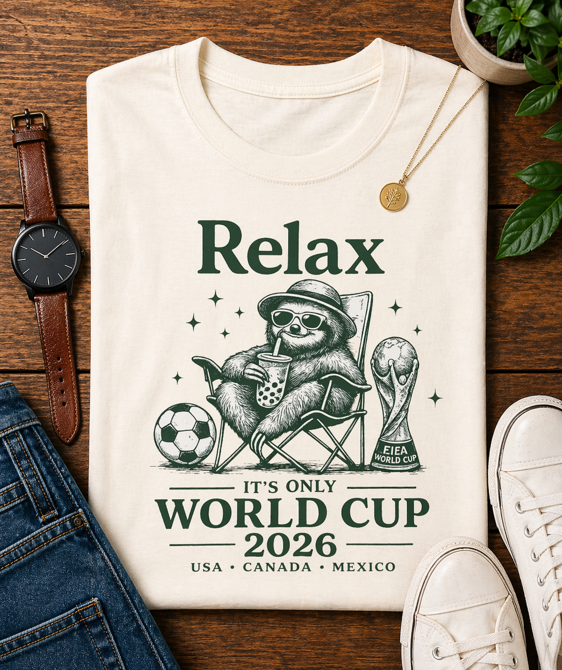 "Relax It's Only World Cup 2026" Sloth Soccer (Unisex T-Shirt)