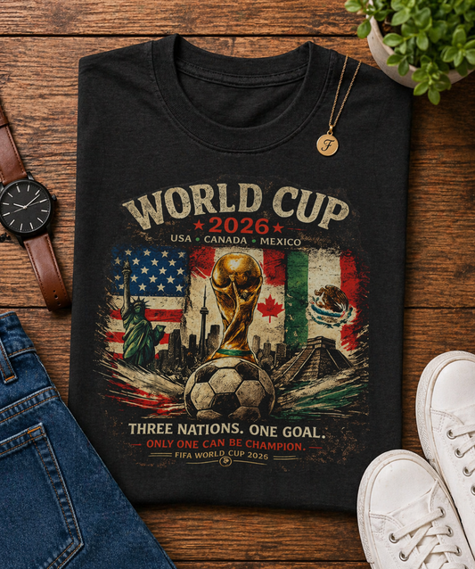"Three Nations One Goal" World Cup 2026 USA Canada Mexico ( Unisex T-Shirt)⚽🏆🇺🇸🇨🇦🇲🇽