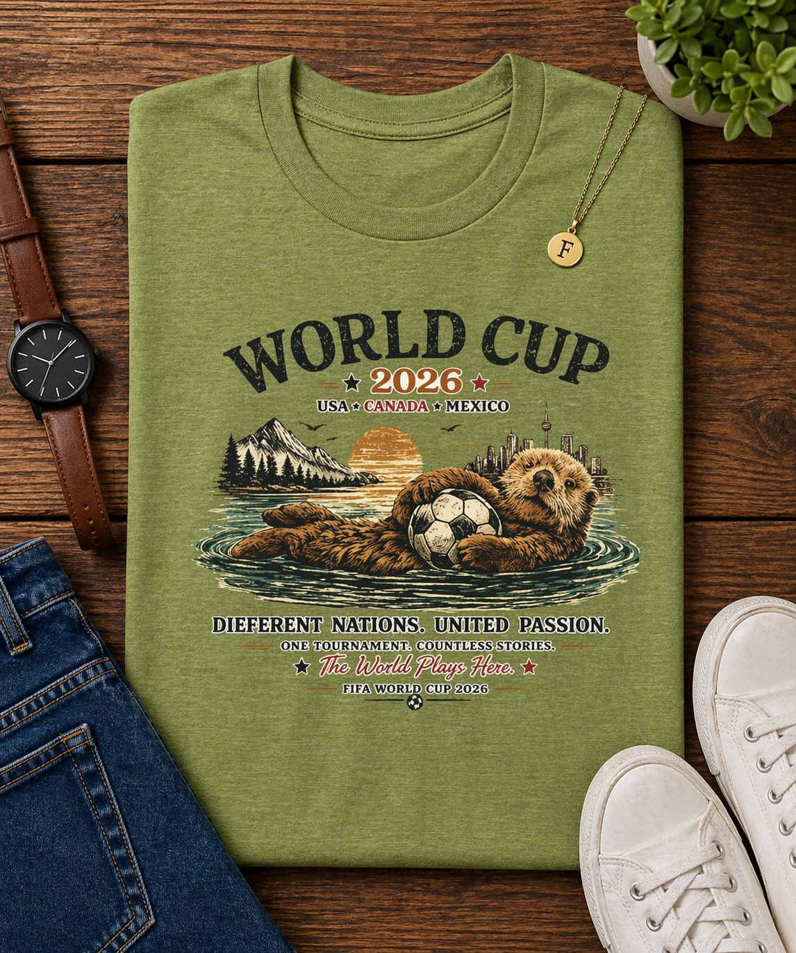 "Different Nations United Passion" World Cup 2026 Otter Soccer (Unisex T-Shirt)🦦⚽🌄