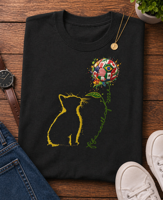 "Life Is More Fun With World Cup 2026" Cat Sunflower Global Flags (Unisex T-Shirt)🐱⚽🌻