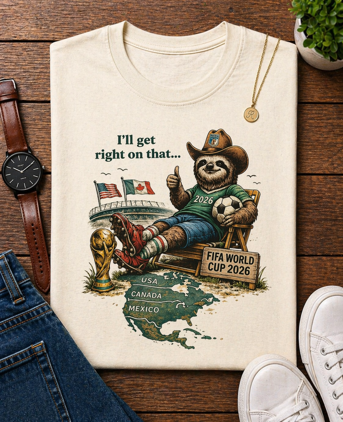 "I'll Get Right On That" Sloth Ranger FIFA World Cup 2026 (Unisex T-Shirt)🦥⚽😂