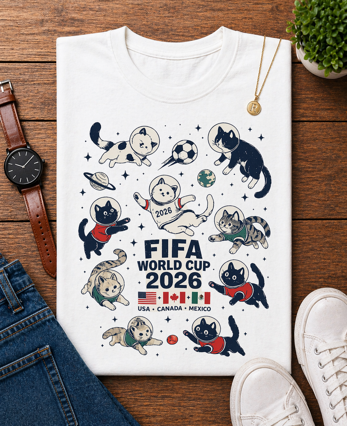 FIFA World Cup 2026 Space Cats Astronaut Soccer (Unisex T-Shirt)🐱🚀⚽✨