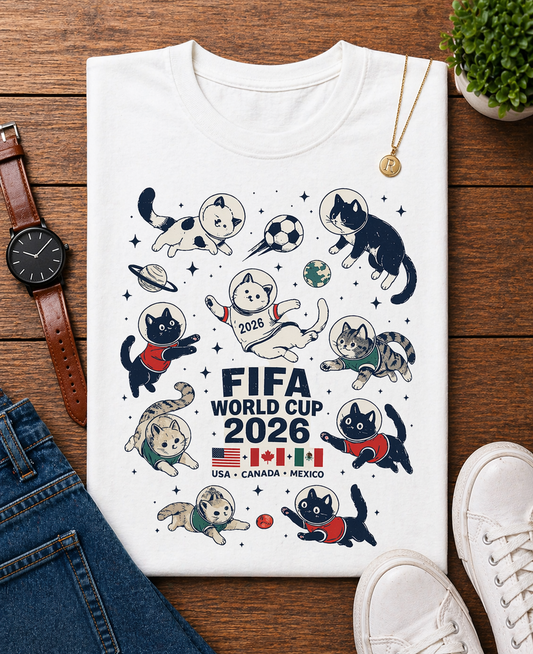 FIFA World Cup 2026 Space Cats Astronaut Soccer (Unisex T-Shirt)🐱🚀⚽✨