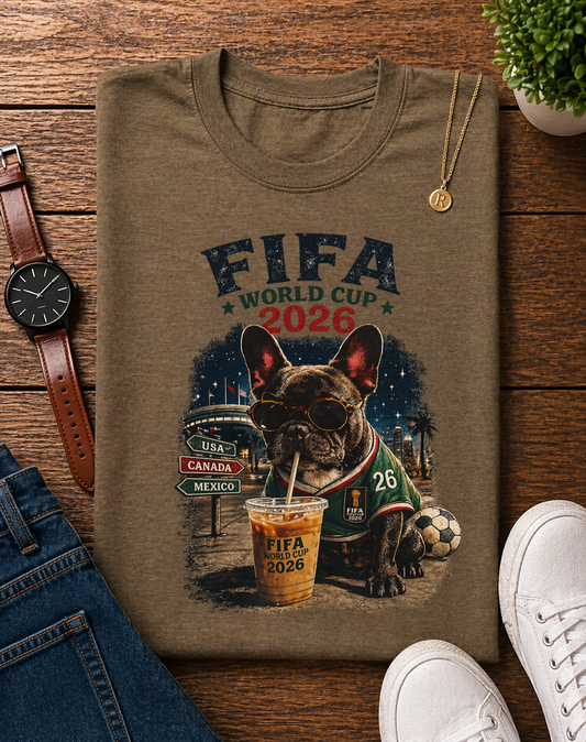 FIFA World Cup 2026 French Bulldog Beer Stadium Night Scene (Unisex T-Shirt)🐶🍺⚽🌃