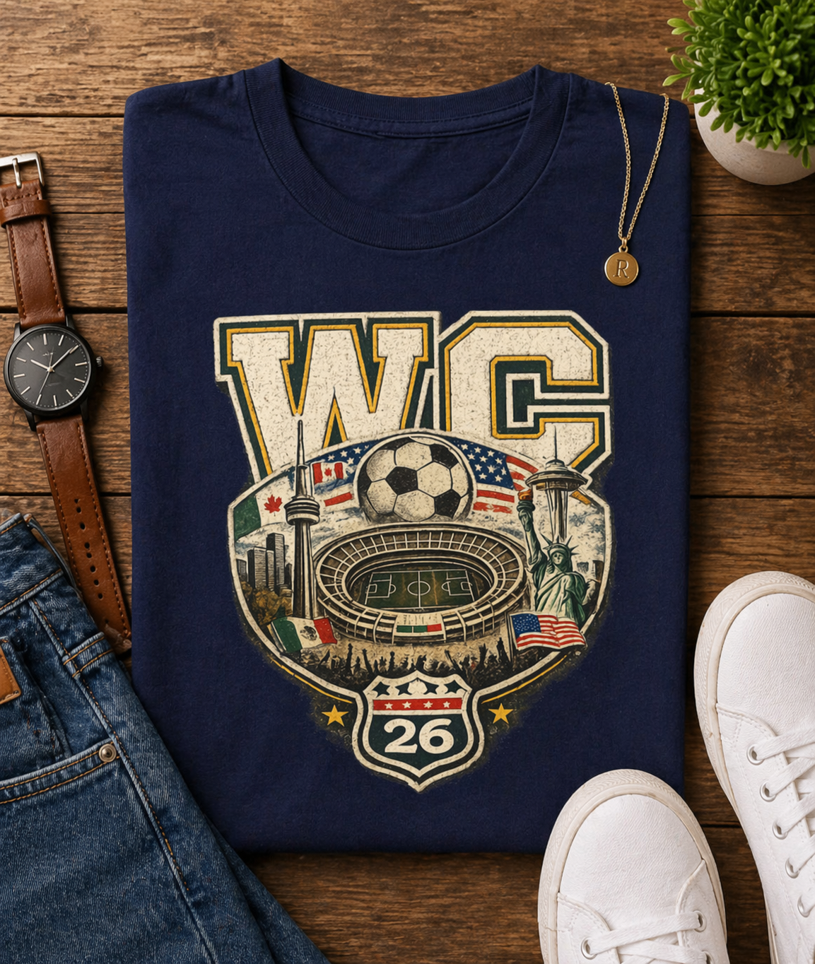 "WC 26" World Cup 2026 Stadium Landmarks Badge (Unisex T- Shirt)⚽🏟️🗽