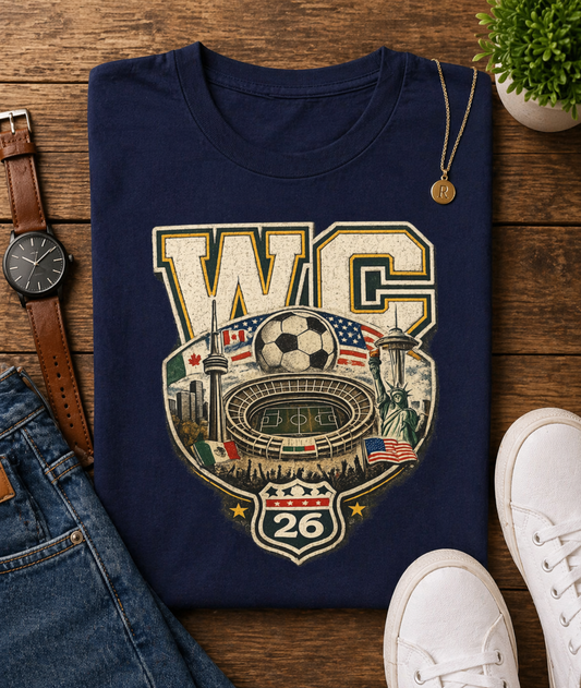 "WC 26" World Cup 2026 Stadium Landmarks Badge (Unisex T- Shirt)⚽🏟️🗽