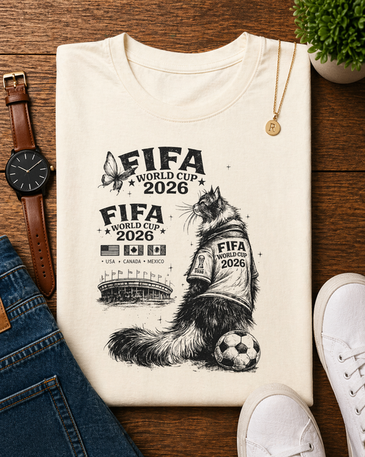 FIFA World Cup 2026 Cat Beer Butterfly Stadium Sketch (Unisex T-Shirt)🐱🦋⚽