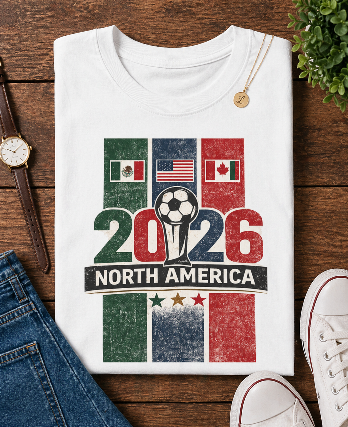 "2026 North America" World Cup Three Flags United  (Unisex T-Shirt)⚽🇲🇽🇺🇸🇨🇦