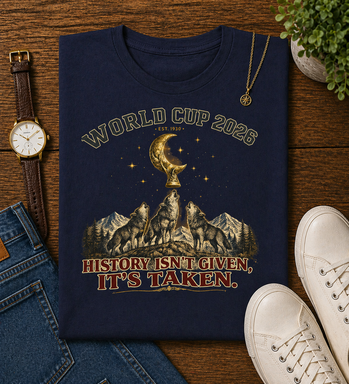 "History Isn't Given It's Taken" World Cup 2026 Wolves Trophy Moon (Unisex T-Shirt)🐺🏆🌙