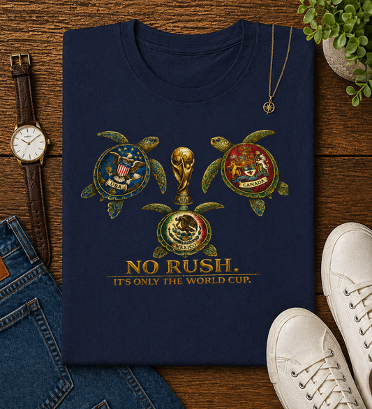 "No Rush It's Only The World Cup" USA Canada Mexico Turtles Trophy (Unisex T-Shirt)🐢🏆😂