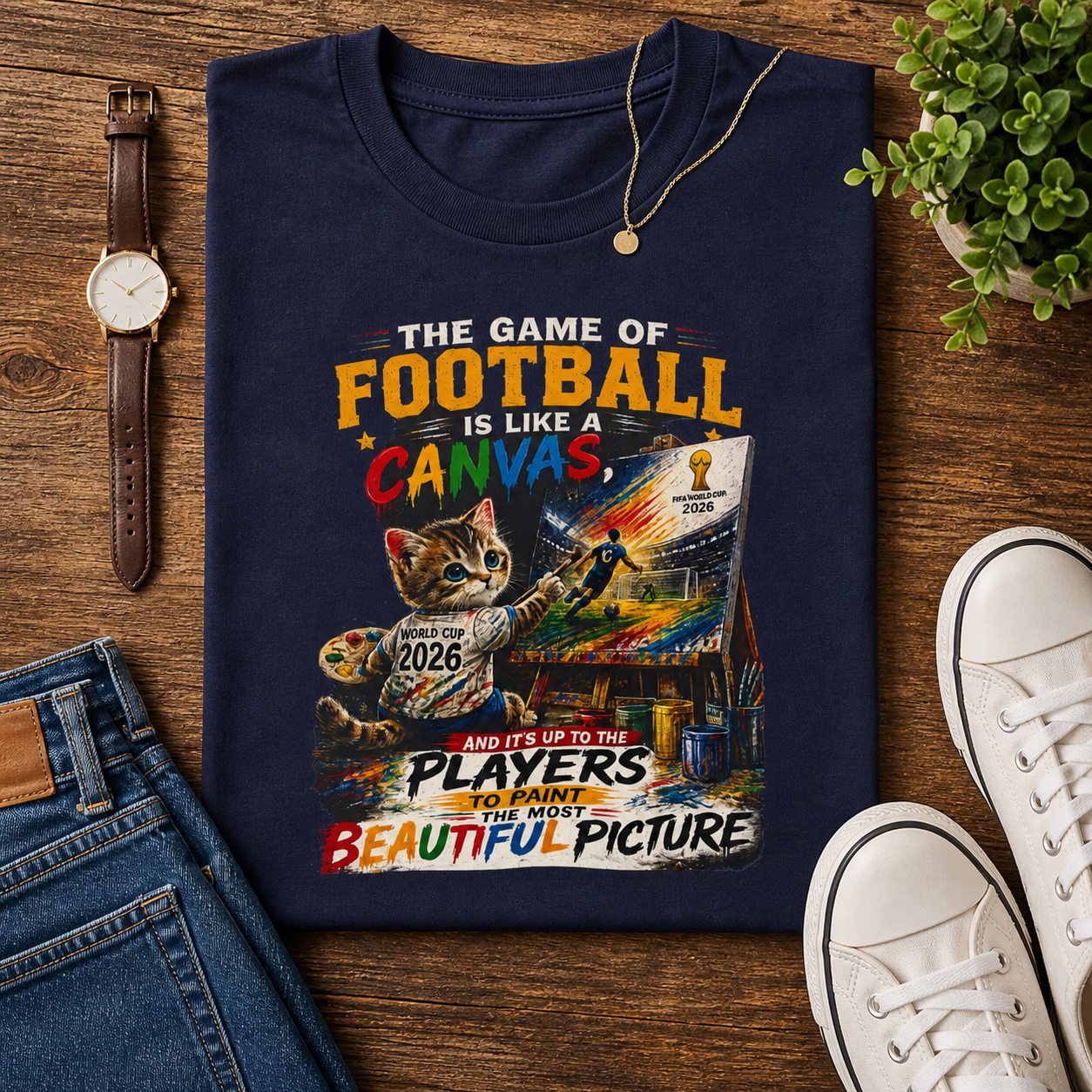 "Football Is Like A Canvas, It's Up To The Players To Paint The Most Beautiful Picture"(Unisex  T-Shirt)🐱⚽🎨🏆