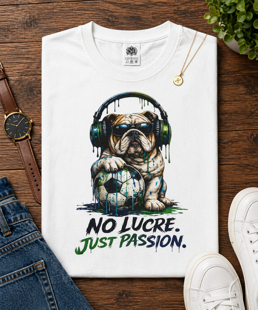 No Lucre. Just Passion." Football Soccer Bulldog Graphic( Unisex  T-Shirt)🐶⚽🎧💚