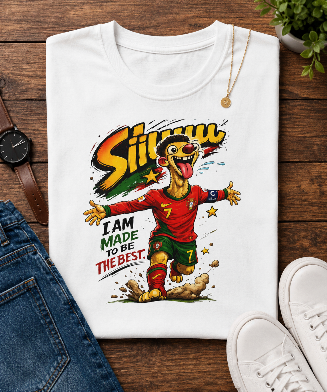 "Siiuuu! I Am Made To Be The Best" Funny Football Parody #7 Portugal Kit Graphic(Unisex T-Shirt)🇵🇹⚽🌟😜💪