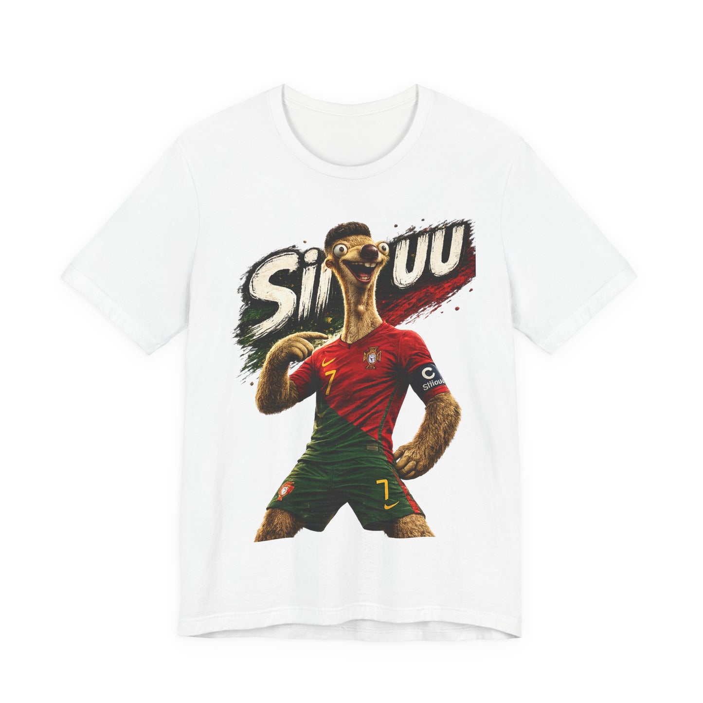 "Siuuu!" Funny Football Parody Sloth #7 Portugal Kit Graphic (Unisex T-Shirt)🦥🇵🇹⚽😂