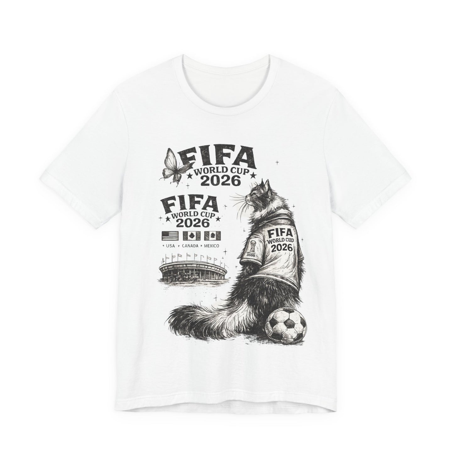FIFA World Cup 2026 Cat Beer Butterfly Stadium Sketch (Unisex T-Shirt)🐱🦋⚽