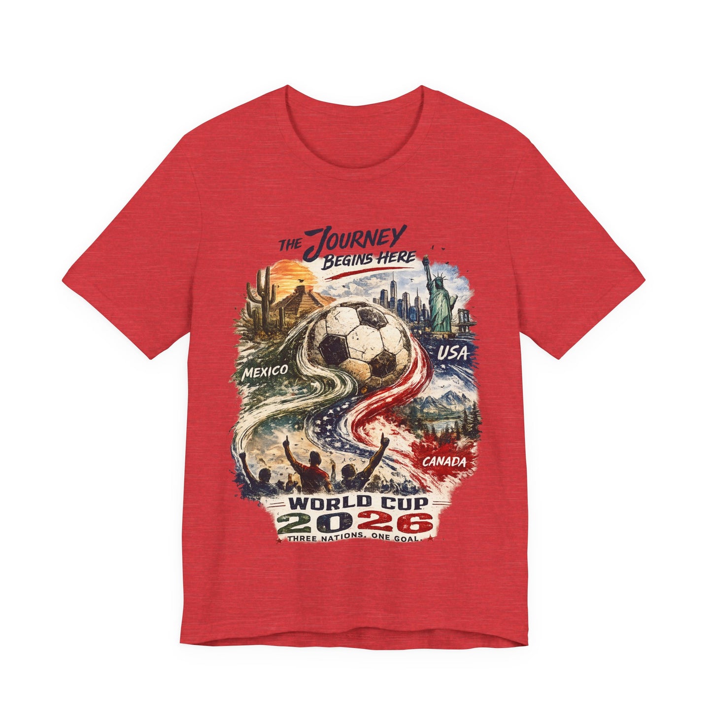 The Journey Begins Here" World Cup 2026 Three Nations Journey (Unisex T-Shirt)⚽🇲🇽🇺🇸🇨🇦