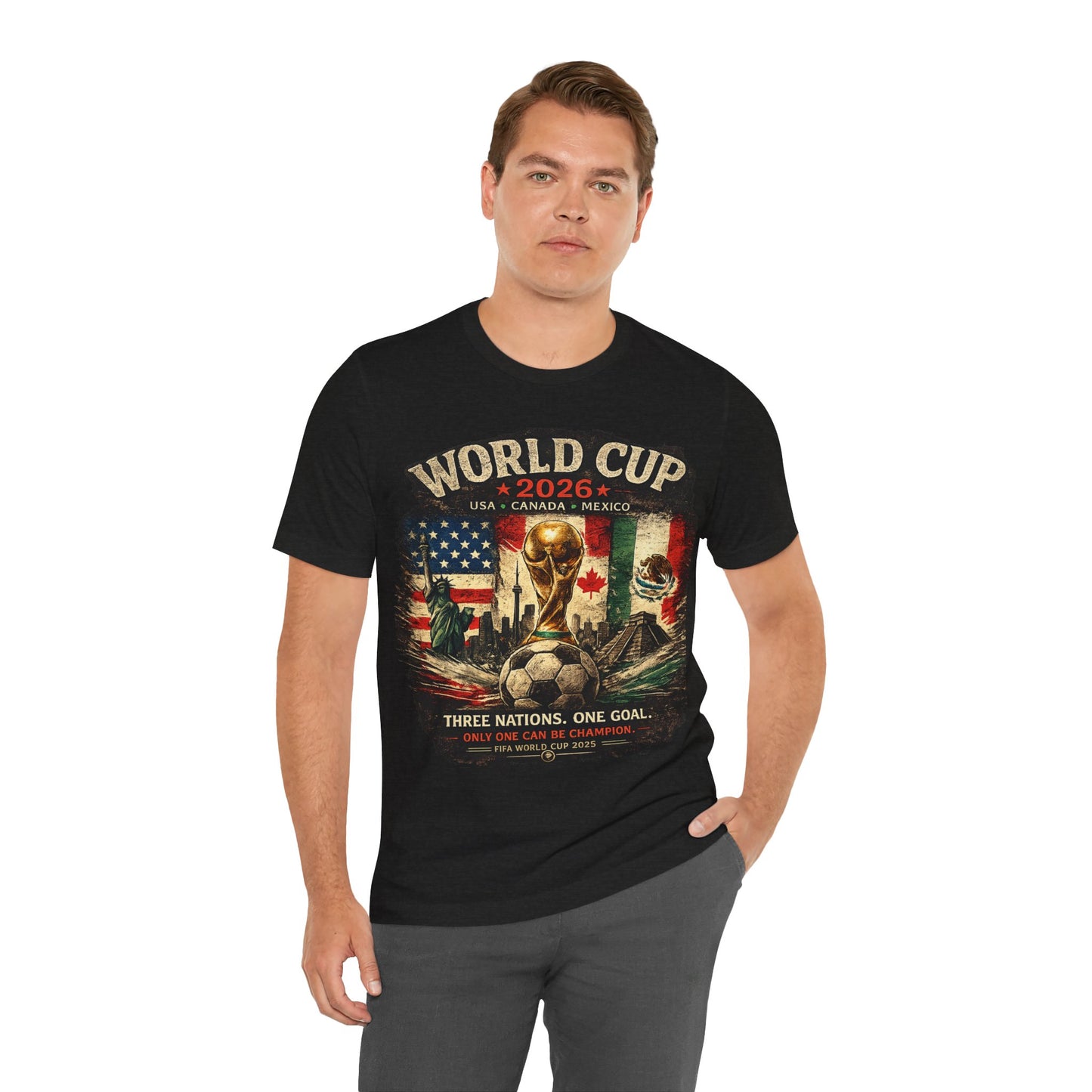 "Three Nations One Goal" World Cup 2026 USA Canada Mexico ( Unisex T-Shirt)⚽🏆🇺🇸🇨🇦🇲🇽