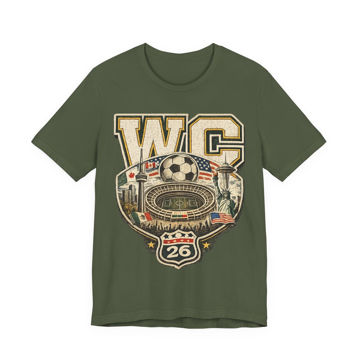 "WC 26" World Cup 2026 Stadium Landmarks Badge (Unisex T- Shirt)⚽🏟️🗽