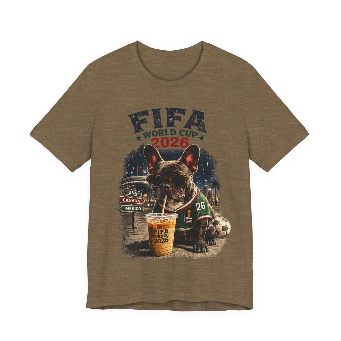 FIFA World Cup 2026 French Bulldog Beer Stadium Night Scene (Unisex T-Shirt)🐶🍺⚽🌃