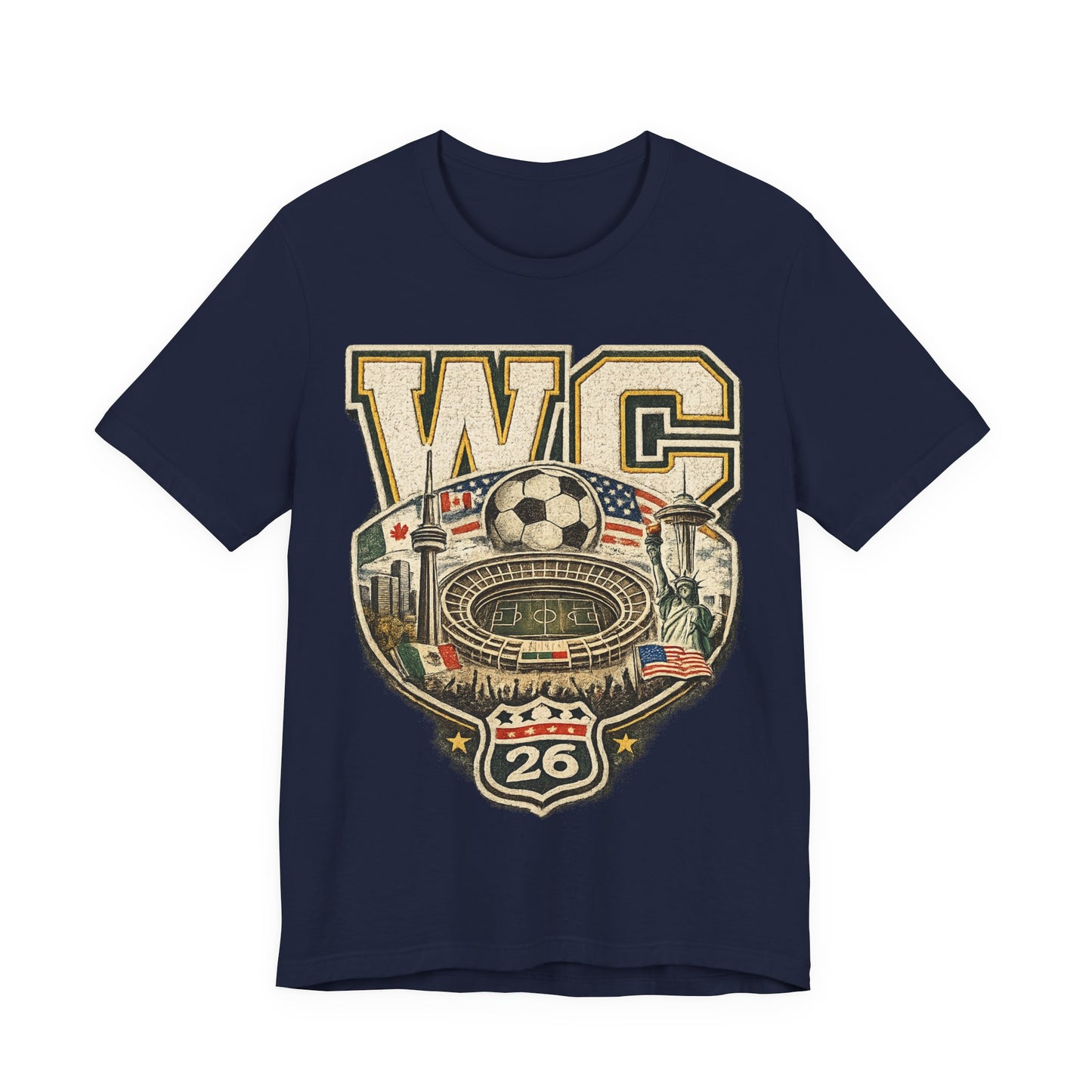 "WC 26" World Cup 2026 Stadium Landmarks Badge (Unisex T- Shirt)⚽🏟️🗽