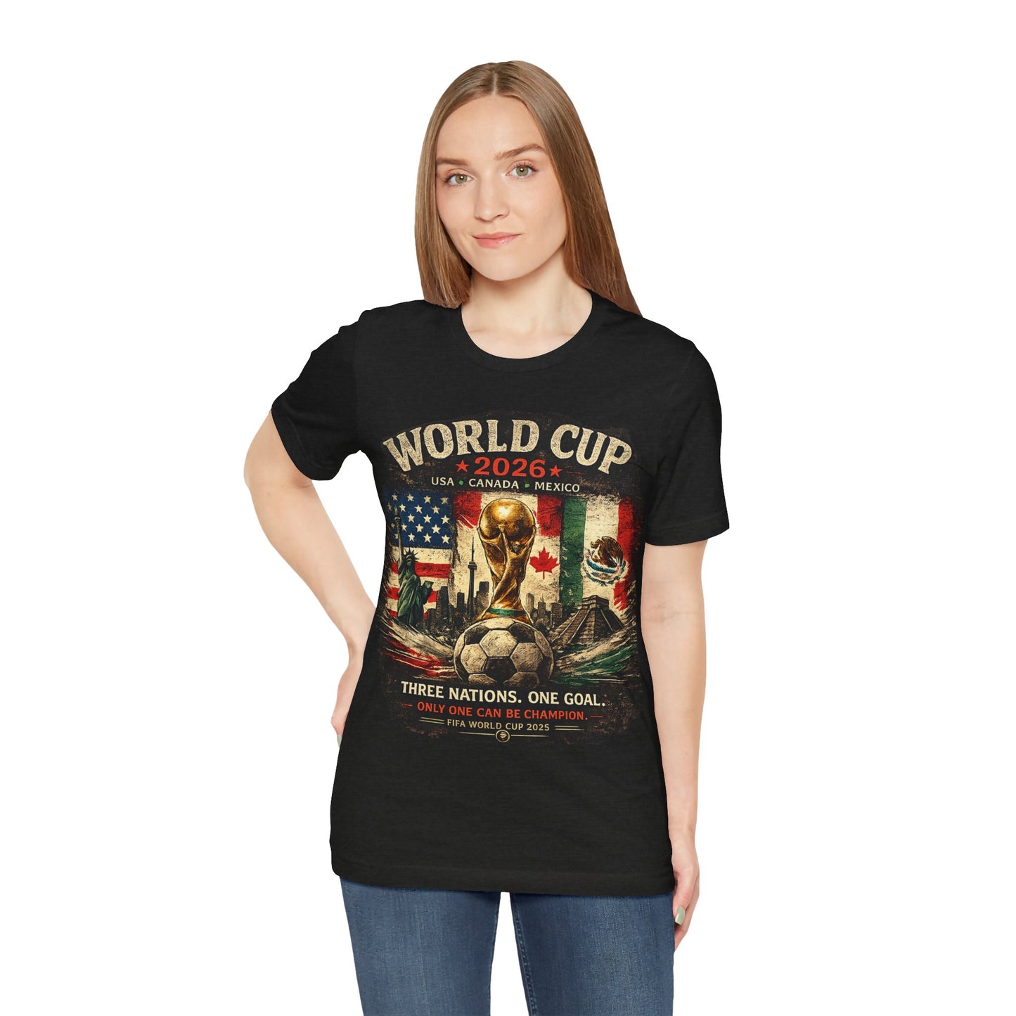"Three Nations One Goal" World Cup 2026 USA Canada Mexico ( Unisex T-Shirt)⚽🏆🇺🇸🇨🇦🇲🇽